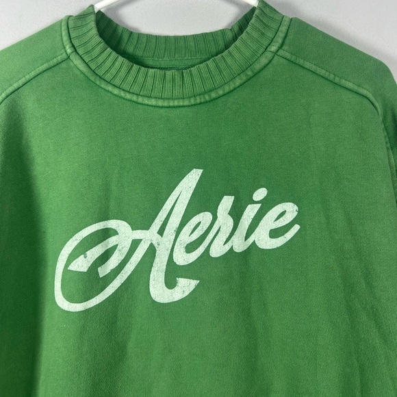 Aerie Down to Earth Oversized Green Spellout Logo Crewneck XS - Picture 3 of 6